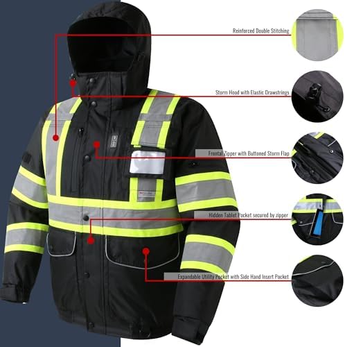 JKSafety Hi Vis Heated Jacket with 3M Reflective Tapes JK118A Black L