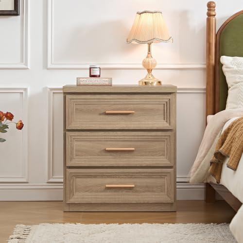 RWYHG Night Stand 3 Drawer Storage 26" Tall Wood with Gold Handle