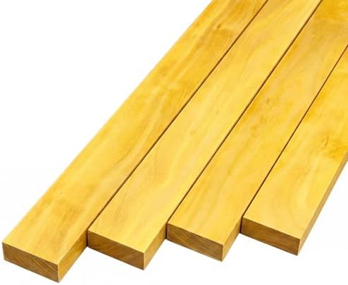 Novabright 4 Pcs 3/4" x 2" x 24" Yellow Heart Wood Exotic Wood Hardwood Lumber Board Imported Exotic Hardwood Variety Pack for Craft of Woodworking Cutting Boards Processing Handicraft Production