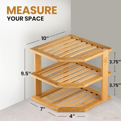 Bamboo Plate Organizer for Cabinet, 3 Tier Corner Shelf Riser, 2 Pack