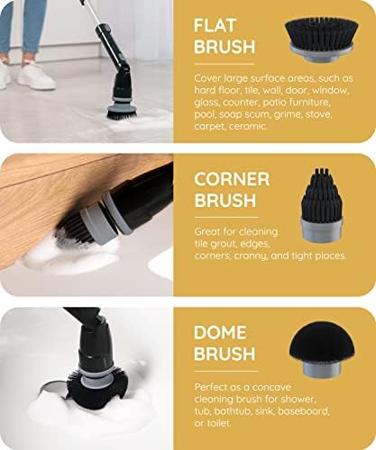JULY HOME Electric Spin Scrubber with Adjustable Extension Shower Scrubber Brush, Cordless Automatic Power Scrubber for Shower, Cleaner for Tile, Floor, Long Handle & 3 Brush (Packaging May Vary)