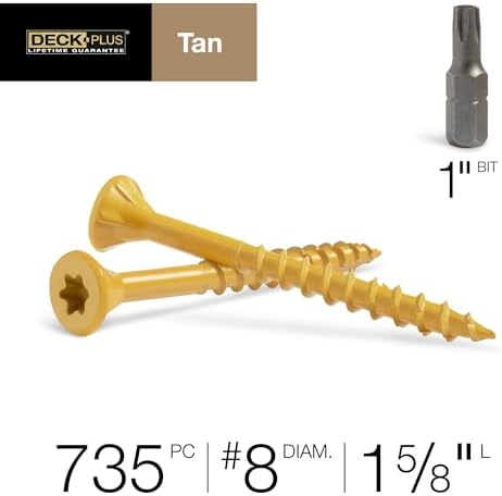 Deck Plus Wood Screws, #8 x 1-5/8in, 5lb Box, 735 Pieces, Tan
