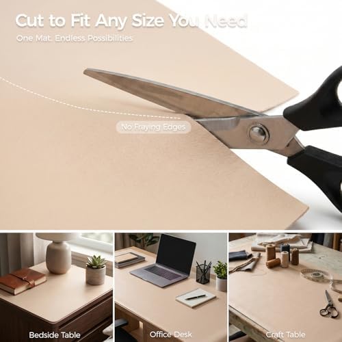 1.6mm Thick Leather 10x48 Inch Non-Slip Mat, Waterproof Countertop Protector, Kitchen Counter Runner/Slim Console Table, Warm Beige