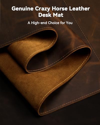 YSAGi Leather Desk Mat, 23.6"x13.8"Real Leather Desk Pad, 2mm Thick Desk Blotter with Stiched line,Oil-Wax Feel Mouse pad and Self-Healing Laptop Pad for Home & Office(Classic Dark Brown)