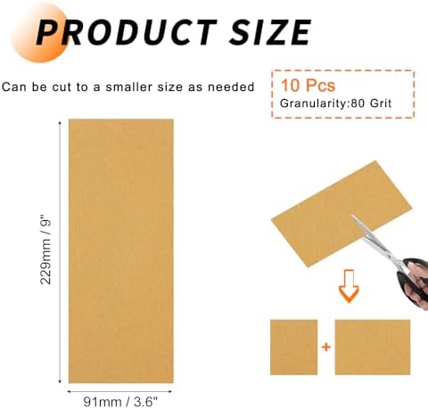 10 Pcs 80 Grit Sandpaper 3.6 x 9 Inch Sand Paper Alumina Gold