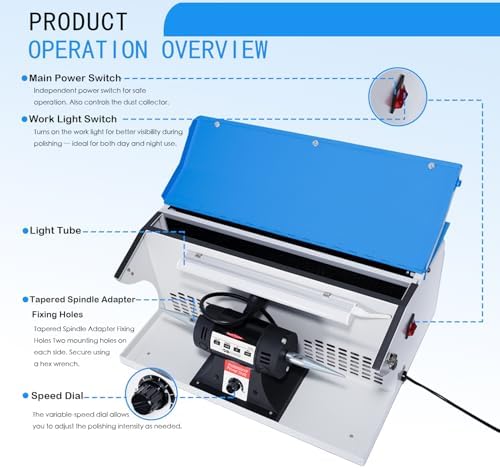 110V 1200W Jewelry Polisher Machine, Jewelry Polisher Bench Buffer with Integrated Dust Collector, Exhaust Fan, Work Light and Motor Housing