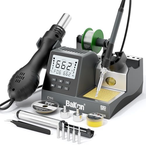 BK602S 2 in1 Soldering Iron Hot Air Rework Station,Digital Soldering Welding Iron Kit for Electronic DIY Circuit Work, Rapid Heat up Solder Station,Auto Sleep,ºC/ºF Conversion