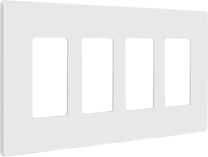 ENERLITES Screwless Decorator Wall Plates Child Safe Outlet Covers, Gloss Finish, Medium Size 4-Gang 4.88" H x 8.58” L, Unbreakable Polycarbonate Thermoplastic, SI8834M-W, White