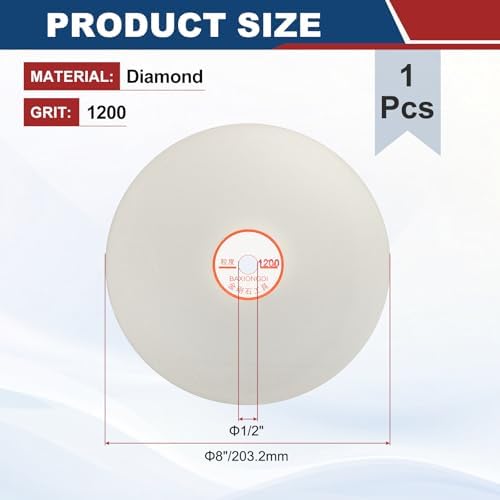8 Inch x 1/2" Arbor Diamond Flat Lap Disc, 1200 Grit