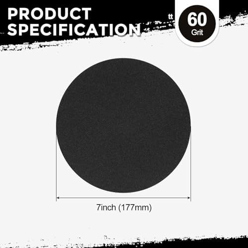 50Pcs Sanding Discs 7In 60Grit Hook and Loop Sandpapers Black