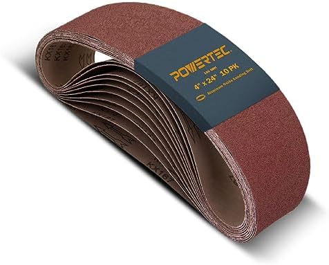 POWERTEC 4 x 24 Inch Sanding Belts, 10 PK, 100 Grit, 4x24 Belt Sander Sanding Belts Assortment, Aluminum Oxide Sandpaper for Oscillating Belt Sander, Woodworking, Metalworking (110080)