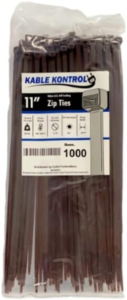 Kable Kontrol Cable Zip Ties, 11 Inch, 1000 Pcs, 50lbs Test, Brown | Nylon Plastic, Self Locking, UL Listed, Indoor Use