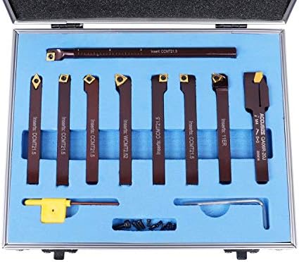Accusize Industrial Tools 3/8" 9 Pieces/Set, Indexable Carbide Turning Tools and Boring Bar, 2988-0038