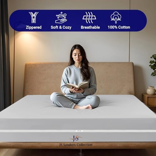 JS Sanders Zippered Mattress Protector Full Size – Soft 100% Egyptian Cotton, 600 Thread Count Deep Pocket Fitted Sheet Encasement Cover for Bed Breathable, 12-16 Inch Fit, Silver Grey 54x75