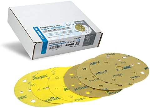 Eagle Abrasives MaxFilm 6 inch Sanding Discs Starter Kit, 15 Holes, Hook & Loop, Aluminum Oxide, P80 - P600, SP52386, 50 discs