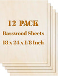12 Pack Basswood Sheets Plywood Board 18 x 24 x 1/8 Inch- 3mm Thick Unfinished Wood Boards with Smooth Surfaces for Crafts, Laser Cutting and Engraving, CNC Cutting, DIY Architectural Models