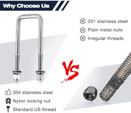 Stainless Steel Square U Bolt Kit for Boat Trailer Axle Leaf Springs, for 2x2 Axle - 5 1/4" Long,2 inch Wide Square U-Bolts with Nuts and Frame Plate for Trailer Automobiles Trailer.