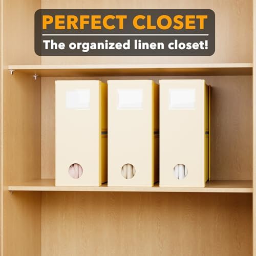 SpaceAid 3 Pack Bed Sheet Organizers and Storage, Foldable Linen Closet Organizer, Set Folder Keeper With Window XL (Queen & King Size) Bedding Container (Beige)