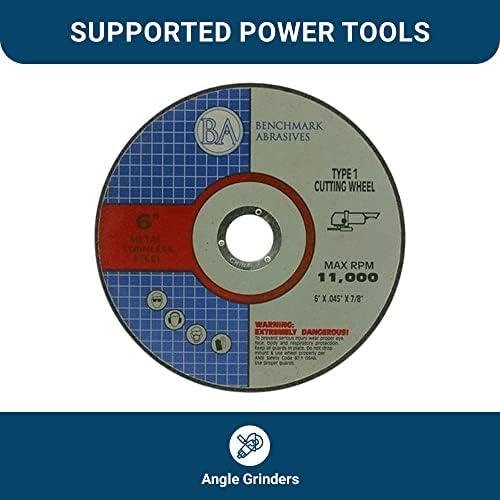 Benchmark Abrasives 6 Inch Cut Off Wheels Aluminum Oxide Self Sharpening for Metal and Steel, .045" Thick 7/8" Arbor, Angle Grinder Cutting Disc, Type 1 Thin Grinding Cutting Wheel - 50 Pack