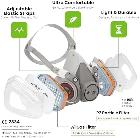 AirGearPro G-500 Reusable Respirator Mask with A1P2 Vapor & Dust Filters