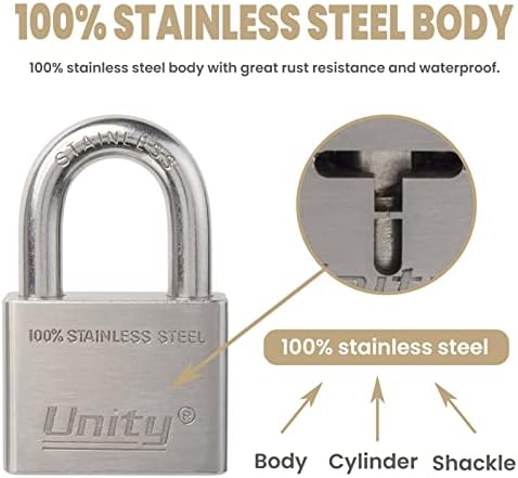 Unity Marine Padlock Keyed Alike 100% Stainless Steel Weatherproof for Sea, Boat, Port, Gate, Anti-Pick (2, 50mm)