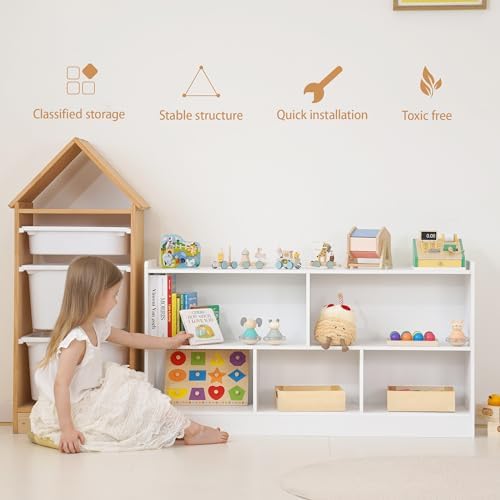 Leeshyah White Montessori Toy Shelf for Kids, 5-Section Storage Organizer