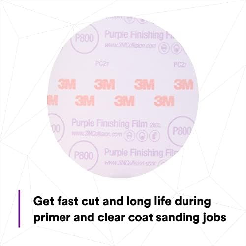 3M Hookit Purple Finishing Film Abrasive Disc, 260L, 30670, 6 in, P800