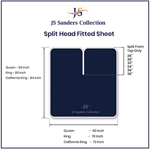 JS Sanders Collection Split Head Sheet Set King Size,Navy Blue
