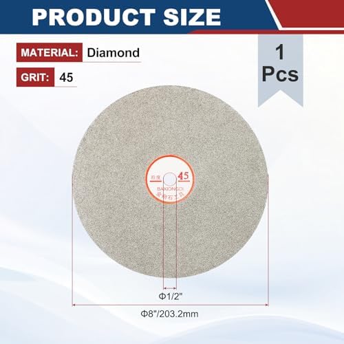 8 Inch x 1/2" Arbor Diamond Flat Lap Disc, 45 Grit