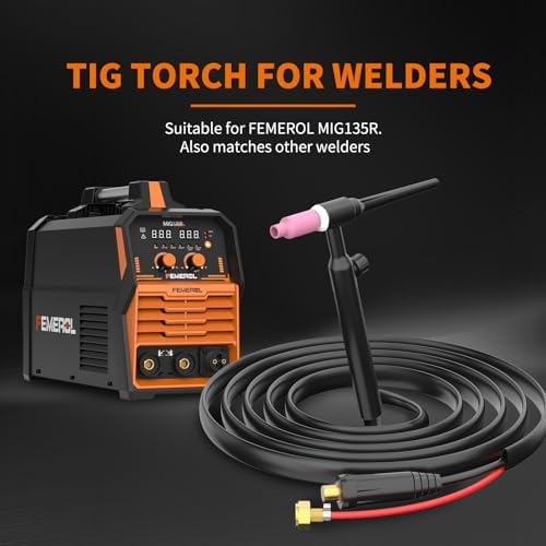 FEMEROL TIG Welding Gun,150A WP17V Argon TIG Torch with Red Air hose, Air Cooled Lift TIG Gun 10-25mm² Plug Connector