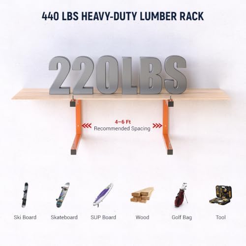 2 Pack Lumber Storage Rack, 4 Tier Wall Mount Wood Organizer, 440 LBS
