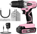 AVID POWER 20V Cordless Drill Set for Home DIY & Beginner Projects - Lightweight Power Drill with Battery Charger & 22 Bits, Variable Speed, 3/8" Keyless Chuck, Ideal for Furniture Assembly (Pink)
