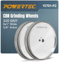 POWERTEC CBN Grinding Wheel 8 Inch 320 Grit, Bench Grinder Wheel for Sharpening HSS Tools, Lathe Tools & Chisel Set, 8" x 1" Wide, 5/8" Arbor Bench Grinder Wheels for Bench Grinder, 2 PK (15701-P2)