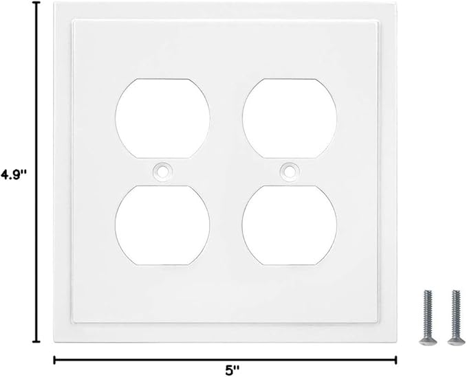 Henne Bery Modern Edge Decorative Wall Plate Switch Plate Outlet Cover, Durable Solid Zinc Alloy (Double Duplex, White)