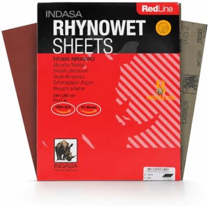 INDASA Rhynowet Red Line Wet Dry Sanding Sheets 9 x 11 Inch 800 Grit Waterproof Latex Backing Abrasive Paper for Wood Metal Automotive Surface Prep Pack of 50