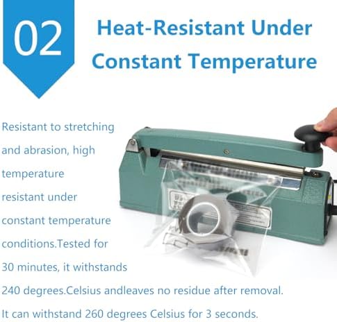 PTFE Heat Resistant Tape Thin Film High-Temperature Adhesive Teflon Fabric Tape Suitable for Sealing Machines, Thickness 0.25Mm,Width:19mm