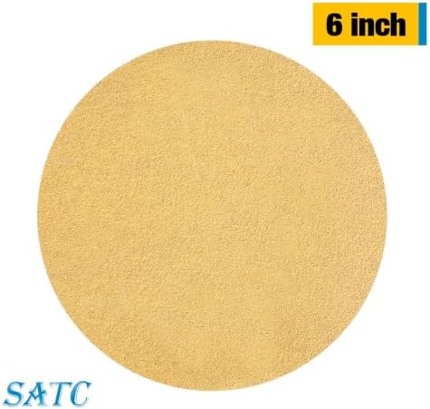 S SATC 300 PCS 6 Inch PSA Sanding Discs 220 Grit Premium Gold Aluminum Oxide Sticky-Back Sandpaper Roll for DA Sanders Ideal for Auto Woodworking Metal Polishing