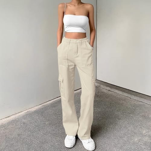 Lepunuo Cargo Pants for Women High Waisted Casual Pants Baggy Stretchy Wide Leg Y2K Streetwear with 6 Pockets