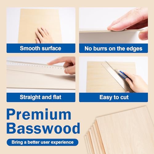 30 Pack Basswood Sheets for Crafts,12"x12"x1/8" 3mm Thick Plywood Sheets with Smooth Surfaces-Unfinished Squares Wood Boards for Laser Cutting, Wood Burning, Architectural Models, Staining