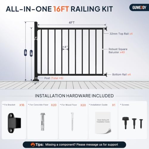 36in H x 24ft W Modular Aluminum Porch and Deck Railing Kit