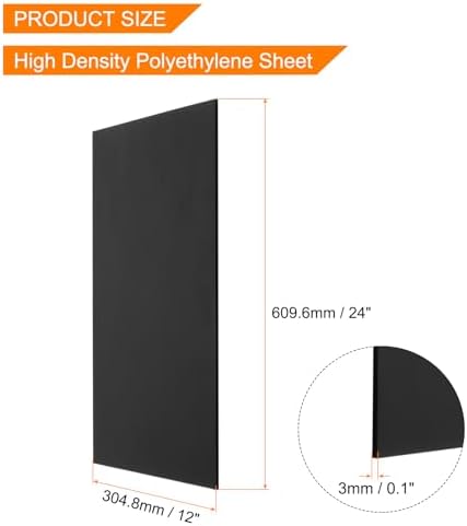 MECCANIXITY UHMW Sheet Ultra High Molecular Weight Polyethylene Sheet, 1/8" Thick Hard HDPE Plastic Sheet Board for DIY Craft 12" x 24" Black