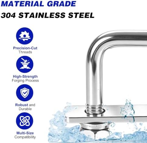 2 Pcs Heavy Duty M8 Square U Bolts Kit, 1 Inch Wide 304 Stainless Steel U-Bolt with Frame Plates and Washers, Marine Grade U Bolt M8 x 25mm W x 70mm L Trailer Axle Clamp