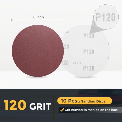 HARFINGTON 10 Pcs 6 Inch Sanding Discs 120 Grit Red Aluminum Oxide