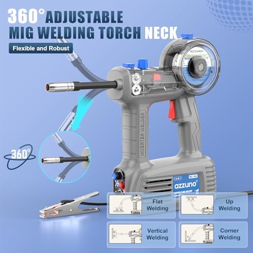 AZZUNO Handheld MIG Welder 110V, 100A Portable Flux Welder, 360° MIG Torch