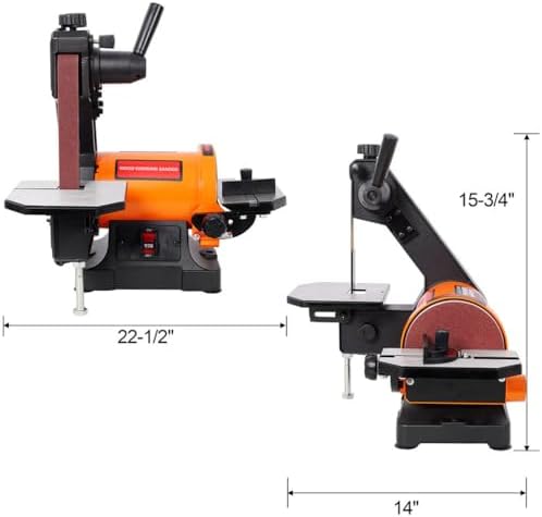 1 x 30 Inch Belt Disc Sander Combo with 5 Inch Sanding Disc, Benchtop Belt Sander with Adjustable Cast Aluminum Worktable, Miter Gauge & Dual Dust Ports for Woodworking Metalworking