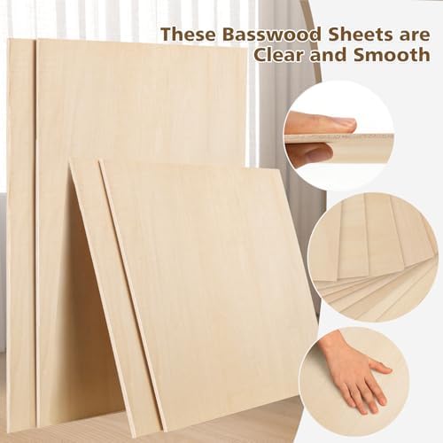 Adrattnay Basswood Sheets 3mm - 1/8 x 12 x 24inch, 24pcs Square Laser Basswood Plywood for Laser Cutting & Engraving DIY Crafts, Wood Burning, Painting, Architectural Model Building