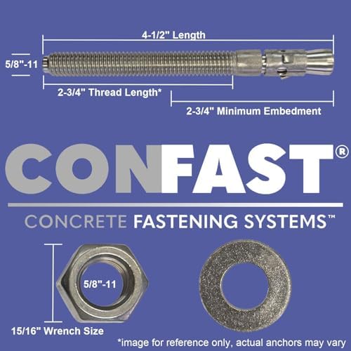 CONFAST 5/8" x 4-1/2" Wedge Anchor Zinc Plated (Box of 25)
