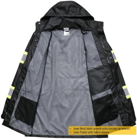 JKSafety Hi Vis Rain Jacket for Men Women Safety Rain Gear Black 3XL
