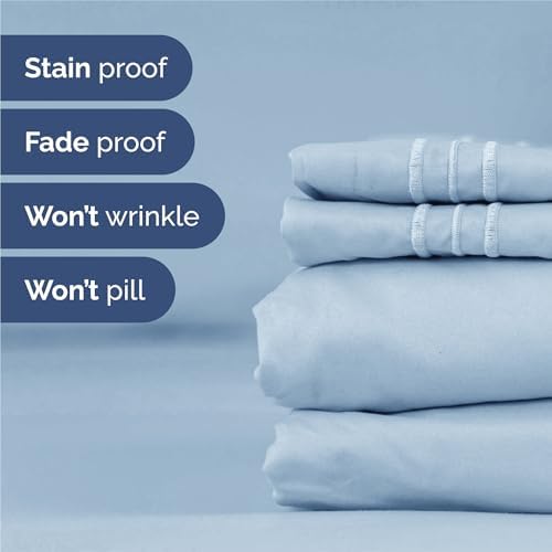 Split King Size 5 Piece Sheet Set - Breathable & Cooling Sheets - Sky Blue