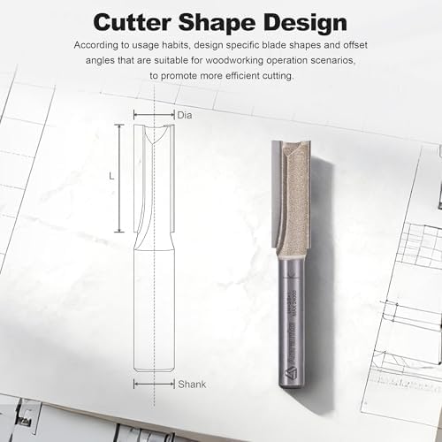 Straight Router Bits 1/4" Shank, 3/8" Cut Diameter, 1" Cut Length, Useful for Plunging Capabilities for Cutting Grooves, Dados, Mortising